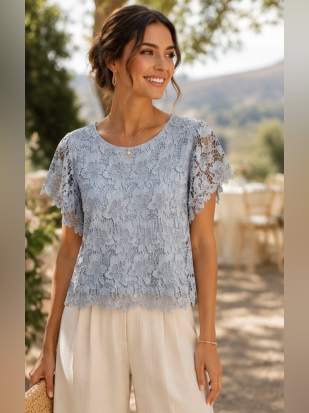 🩶🤍 Philosophy Vapor Gray Lace Top XL | Wedding Guest Boho Romantic